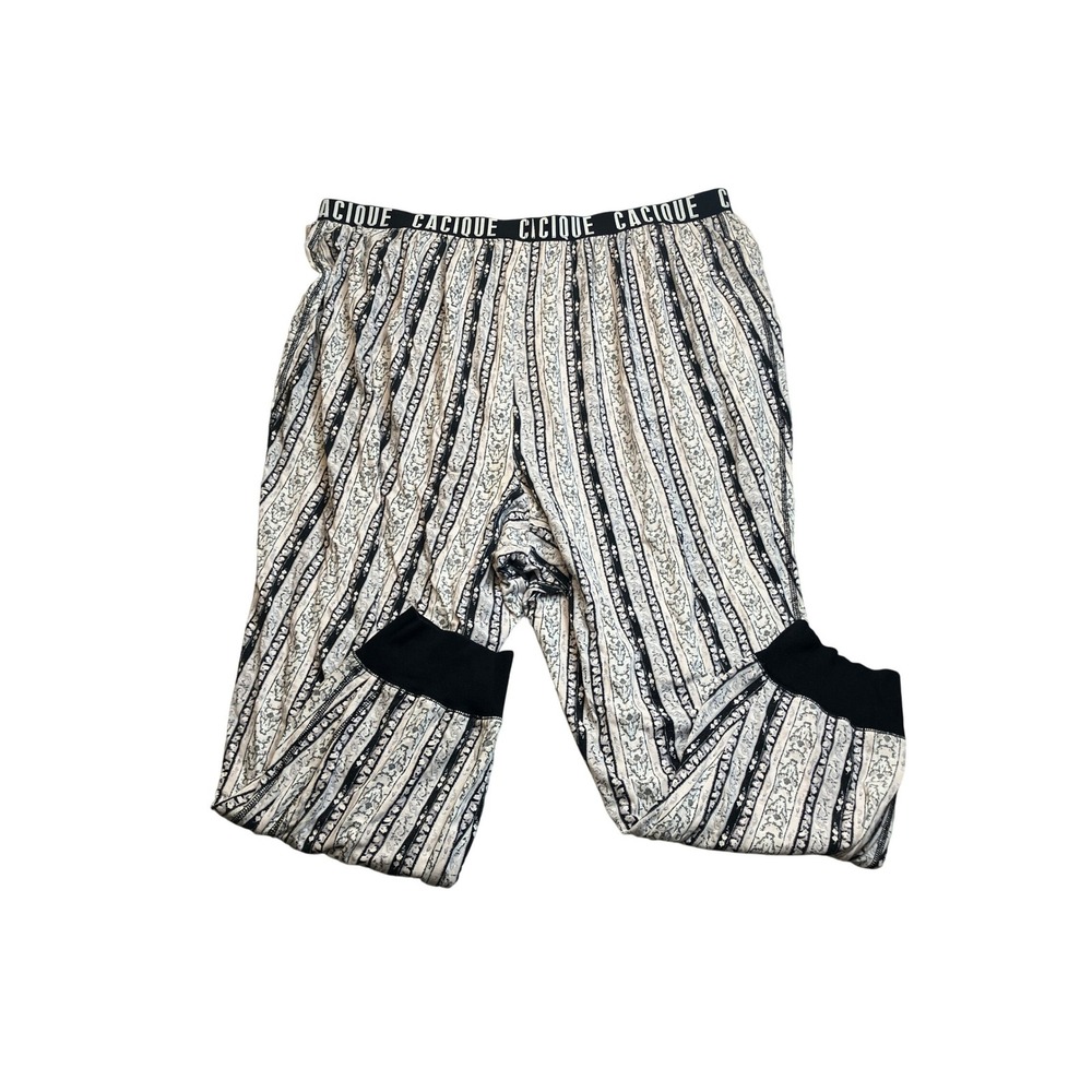 Cacique Women Black White Striped Logo Waistband Pajama Pants Joggers Plus Size